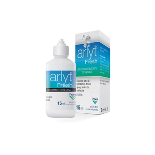 Botella de Arlyt Fresh de 15 ml, solución hidratante oftálmica para ojos y lentes de contacto.