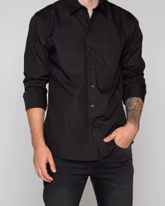 CAMISA MASCULINA MANGA LARGA NEGRA
