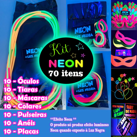 Kit Festa Neon Luz Negra 70 adereços