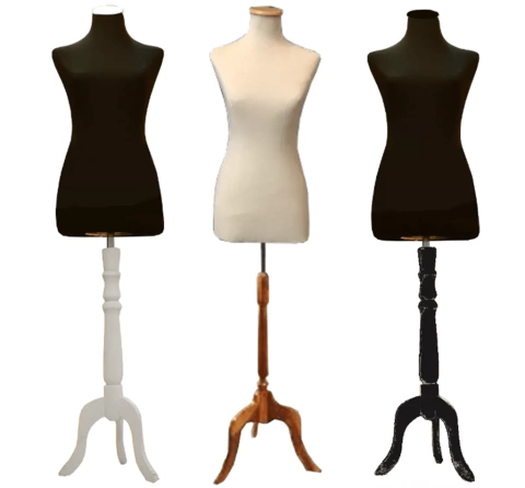 BUSTO FORRADO DAMA HOMBRE BASE MADERA TRIPODE - comprar online