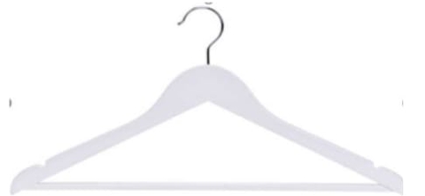 Percha de madera pintada de color blanca con gancho metálico para colgar ropa
