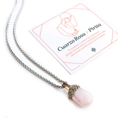 Colgante Plenitud Mini Cuarzo Rosa y Pirita - comprar online