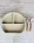 Plato Silicona Con Tenedor Y Cuchara Antideslizante Crema