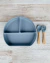 Plato Silicona Con Tenedor Y Cuchara Antideslizante Gris