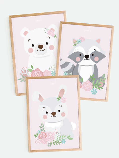 Kit cuadros amigas del bosque rosa - comprar online