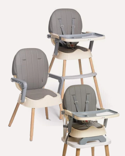 Silla De Comer 3 En 1 Tapizada Booster Love Gris - comprar online
