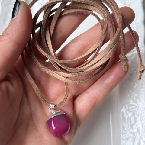 Lazo Piedra rolada ágata fuccia