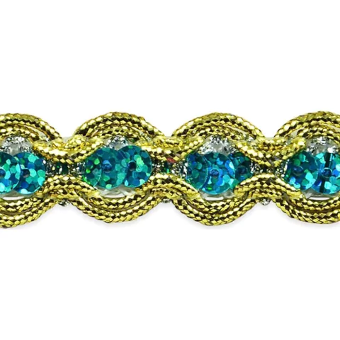 Cinta de lentejuelas bordadas Turquesa precio por metro