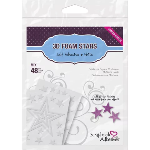 Estrellas de espuma doble cara 3D blancas Adhesivas con dimension x 48 Unidades
