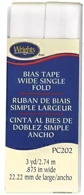 Cinta al bies de doblez simple de 2,2cm Blanco PC202 Wrights