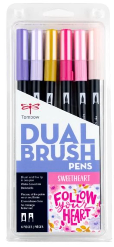 Set 6 Marcadores Sweetheart doble punta fina y pincel Tombow