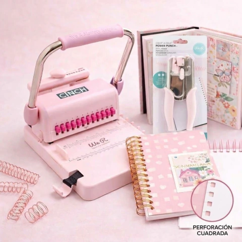 SUPER OFERTA! Anilladora The Cinch Rosa Perforacion CUADRADA + Spiral Punch de REGALO