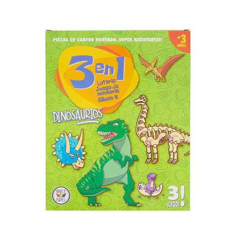 Dinosaurios 3 En 1 Lotería - Juego de memoria - Alinea 4