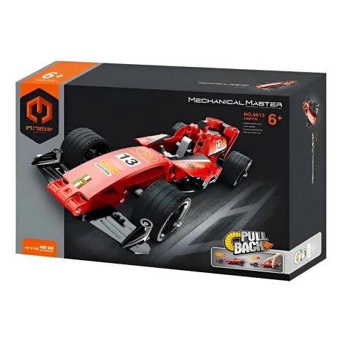 Puzzle 3D de auto de carrera rojo con fricción de 150 piezas en caja negra y detalles en naranja para mayores de 6 años