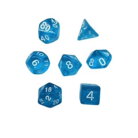 Set de dados de rol - Celeste translucido con números blancos