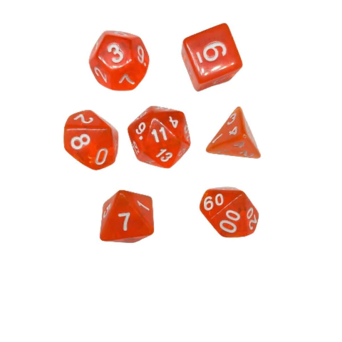 Set de dados de rol - Naranja translucido con números blancos