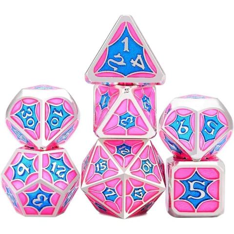 Set de Dados de Rol Metálicos Rosa Celeste - comprar online