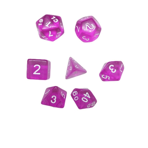 Set de dados de rol - Fucsia translucido con números blancos