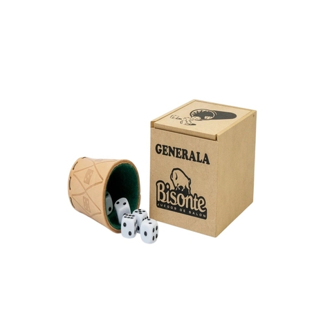 Set de generala con caja de MDF y vaso de cuero con dados blancos