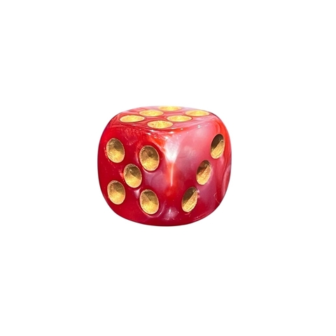 Dado rojo marmolado de 16 mm con puntos dorados para juegos