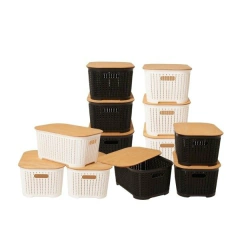 CANASTO ORGANIZADOR XXL CONTENEDOR SIMIL RATTAN CON TAPA DE MADERA 53 X 33 X 29 CM
