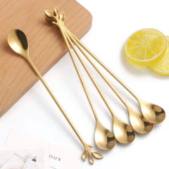 SET X 6 CUCHARAS GOLD HOJITAS 16.5CM - comprar online