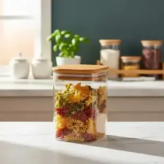 Frasco de vidrio con tapa de bambú 1.2 LTS. (C:9095) - comprar online