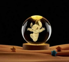 LAMPARA ESFERA DE VIDRIO CON BASE MADERA STICH 6CM - Arte y Esencias Mayorista