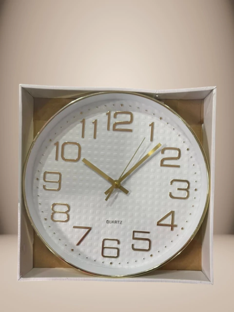 RELOJ DE PARED BLANCO CON DORADO (201222) - comprar online
