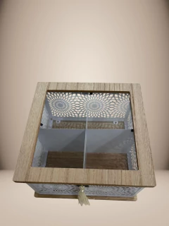 CAJA DE TE 4 ESPACIOS CON TAPA MADERA (106084/92) - Arte y Esencias Mayorista