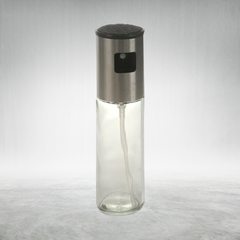 Aceitera con rociador de vidrio transparente y tapa de acero inoxidable