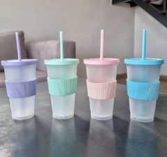 VASO ECO TRASLUCIDO CON TAPA Y SORBETE - comprar online