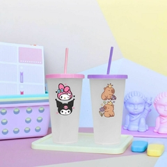 VASO TRASLUCIDO PERSONAJE CON TAPA Y SORBETE - comprar online