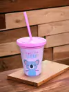 VASO INFANTIL CON ESTAMPA LAMINADA TAPA Y SORBETE
