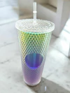 VASO ALTO CON TAPA Y SORBETE TORNASOL DIAMANTE - comprar online