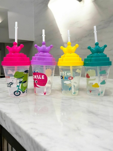 VASO INFANTIL DINO CORONA CON TAPA Y SOBETE (230235) - comprar online