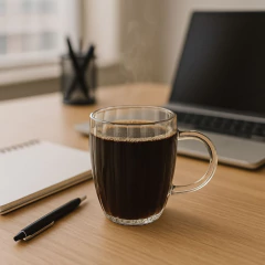 TAZA DE VIDRIO DOBLE CAPA RAYADO (105399) - Arte y Esencias Mayorista