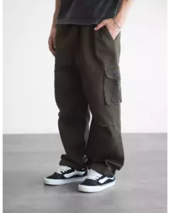 Pantalon Cargo Baggy Dark Basic de Gabardina Verde - comprar online