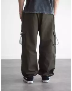 Pantalon Cargo Baggy Dark Basic de Gabardina Verde - tienda online