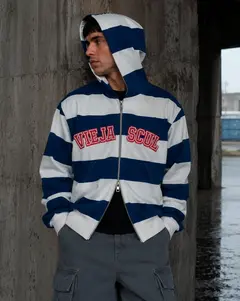 Zip Hood Boxyfit Viejascul Stipes Varsity Marino