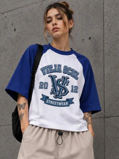 Remera Boxyfit Raglan Viejascul Crew Azul Francia