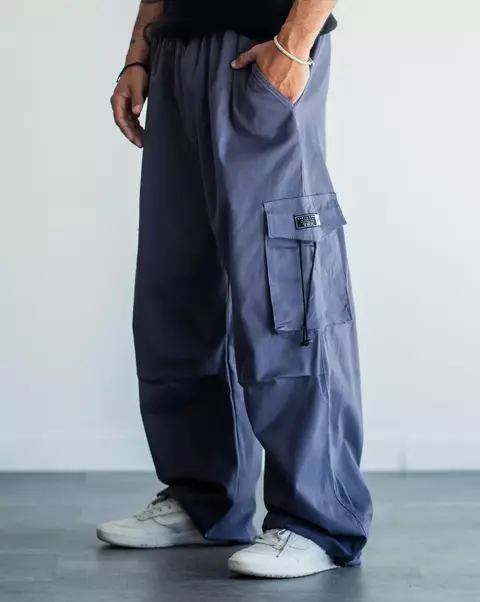 Pantalon Cargo Baggy Dark Basic de Gabardina Gris - comprar online