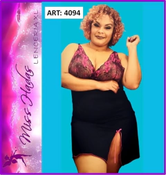 ART. 4094: Camisolin Recto con Tajo en Lycra Negra con Busto en Puntilla con Lurex - comprar online