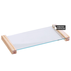 BANDEJA VIDRO TRANSPARENTE - APOIO MADEIRA PINUS - 28X12X2 - SKU 1723 -