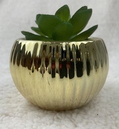 Vaso dourado listrado pequeno com planta - SKU 595