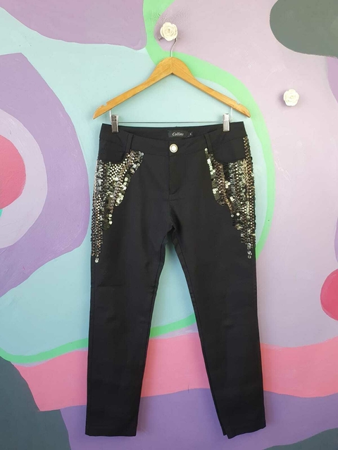 Calça Paetês Preta Collins