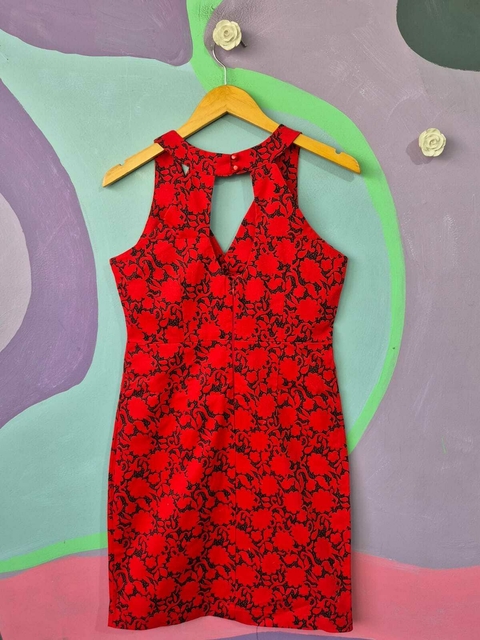 Vestido Tubinho Floral Bordô