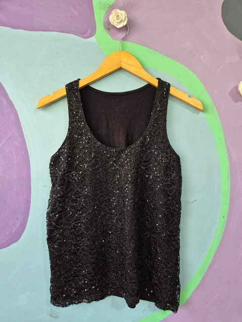 Blusinha Regata Renda Paetês