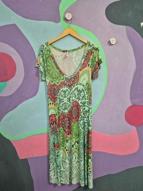 Vestido Malha Floral Verde