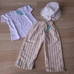 Pantalón beba lino con moño rayado - comprar online